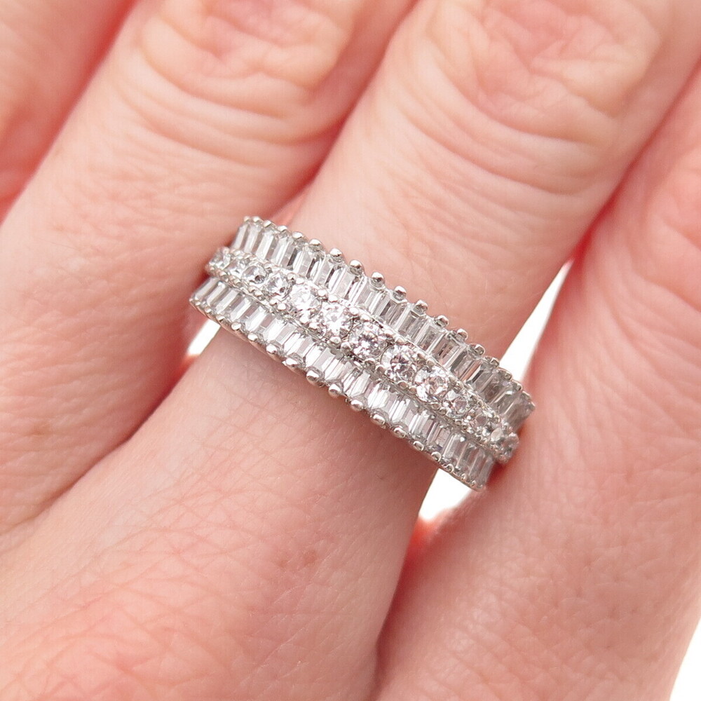 925 Sterling Silver Round & Tapered Baguette-Cut C Z Ring Size 9.25